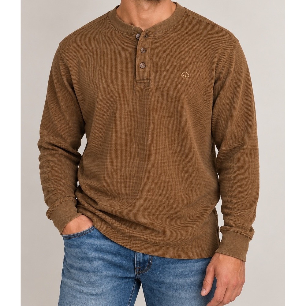 Wolverine Mens Walden Brown Long Sleeve Thermal 3 Button Henley Shirt Size XXL